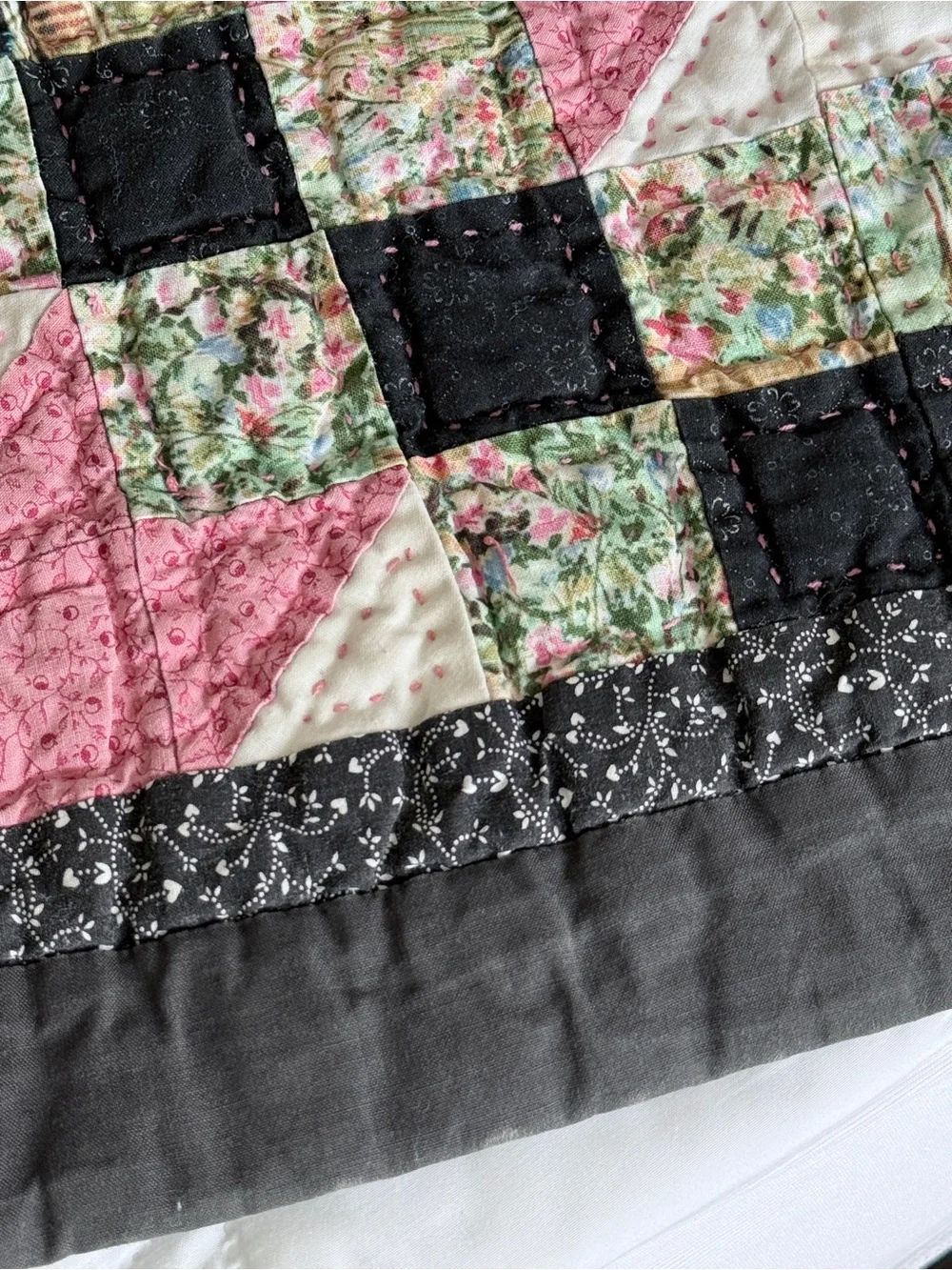 Small Quilt with Embroidered Flowers